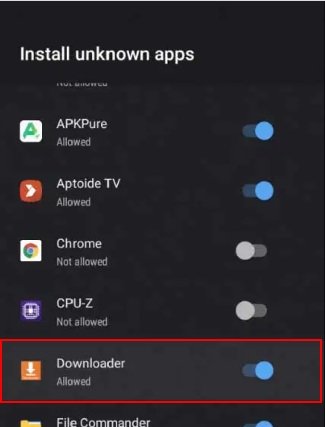 Permitir que Downloader instale aplicaciones de fuentes desconocidas