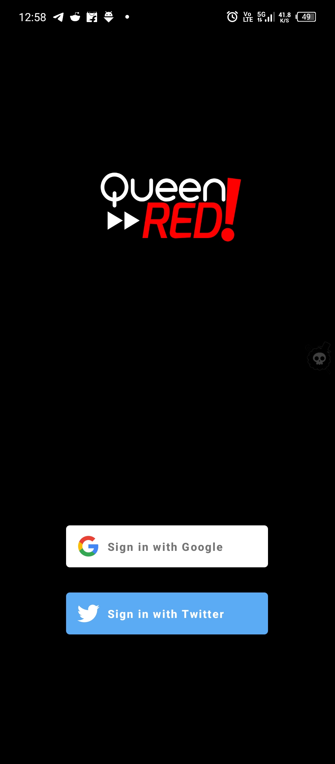 Inicio de sesión en la aplicación Queen Red