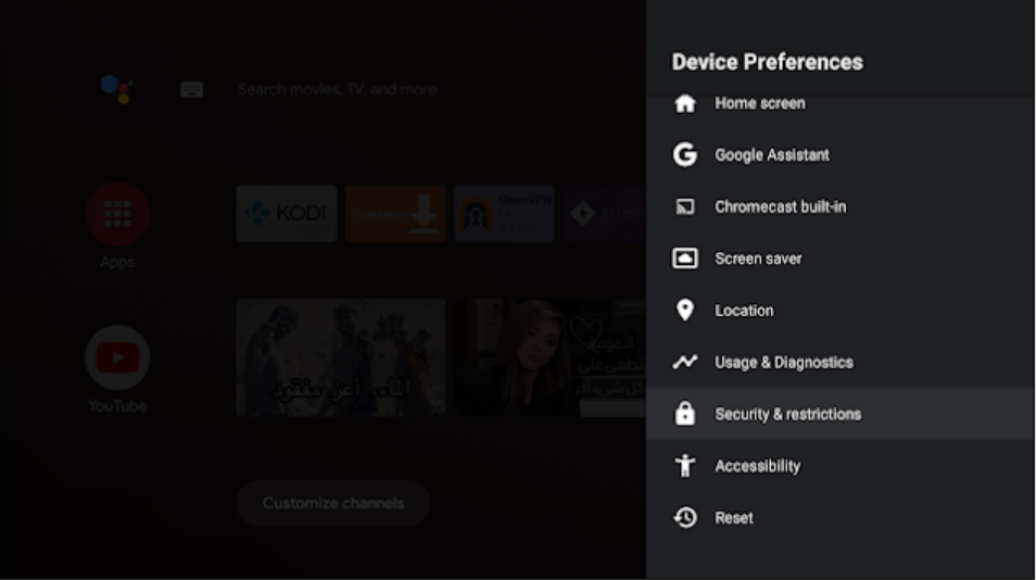 Configuración de restricciones de seguridad para Android TV