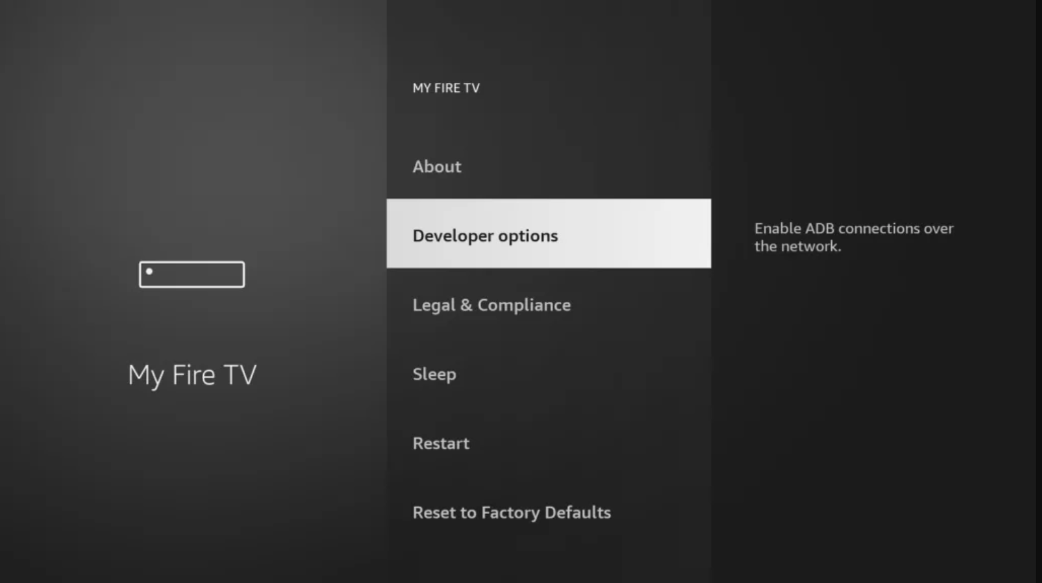 Opciones de desarrollador de Firestick