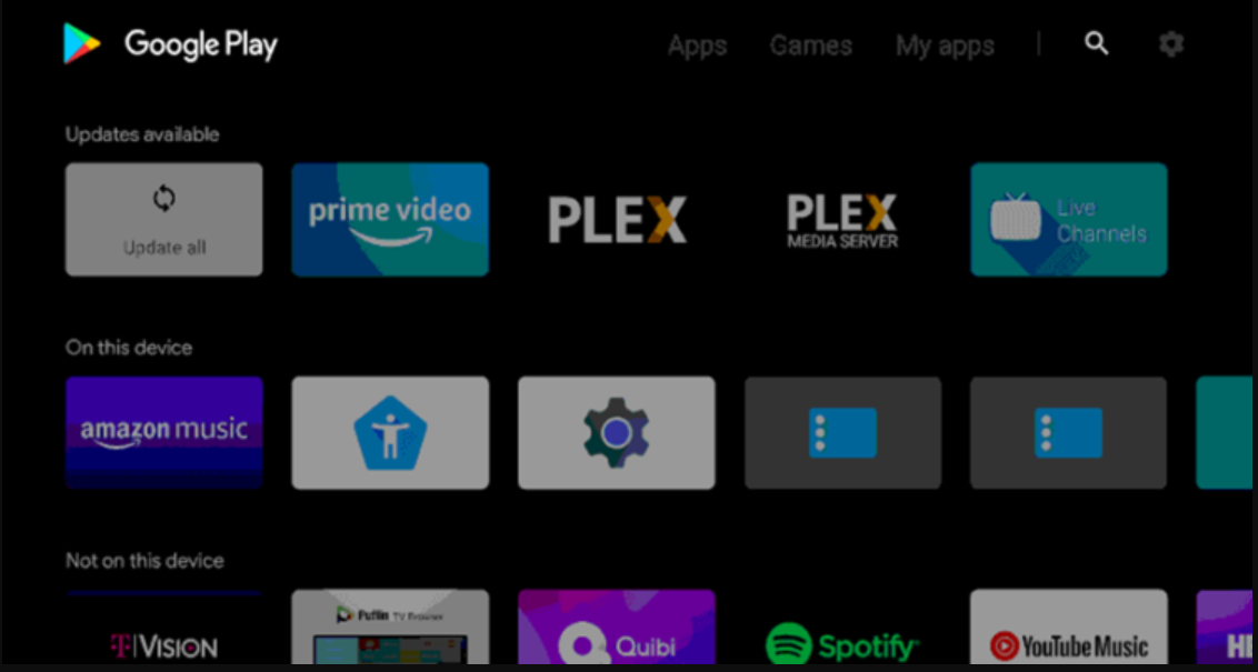Página de inicio de Play Store en Android TV